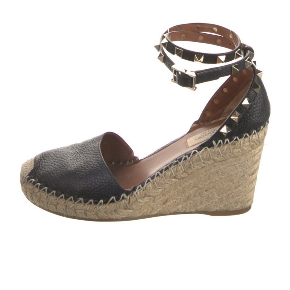 Valentino Black Espadrille Wedge Sandals